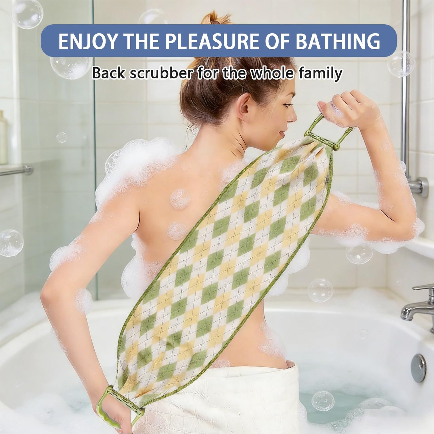 Exfoliating Back Scrubber for Shower with Handles,Double Sided Back Exfoliator,Bath Back Washer,Back Washer to Deep Clean Your Skin for Men & Women (Beige)