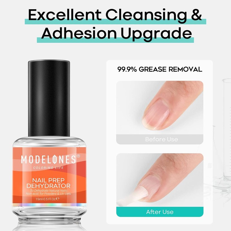 Modelones Nail Dehydrator - 15ml Acid-Free Prep Solution for Acrylic & Gel Nails | Hema-Free Primer