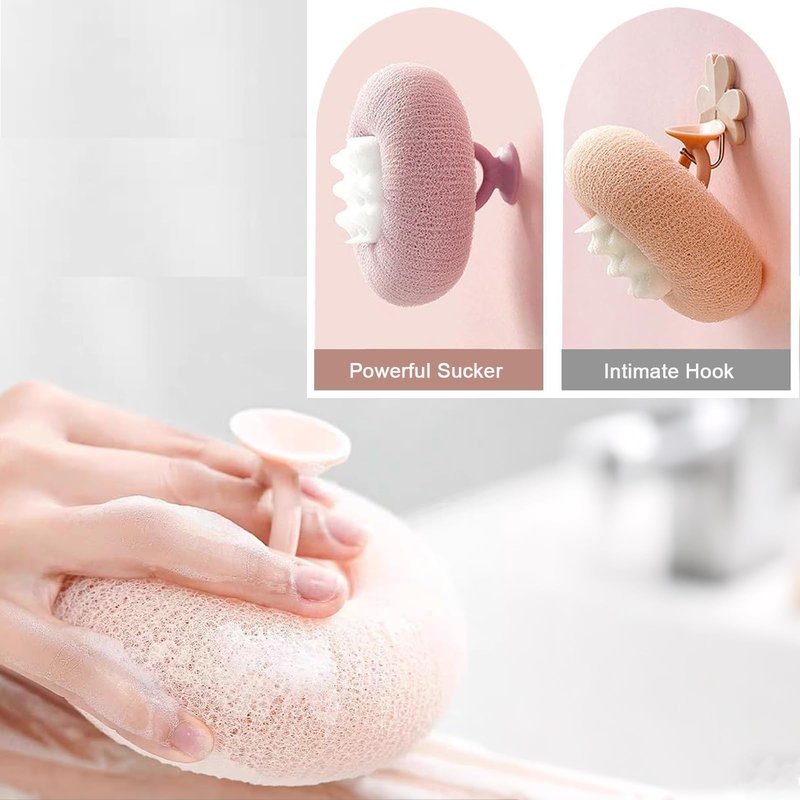 Super Soft Sunflower Suction Cup Bath Ball, Upgraded Exfoliating Body Bath Sponge, 2-in-1 Sponge Mesh Bath Cleaning Brush for Women and Men (Purple)