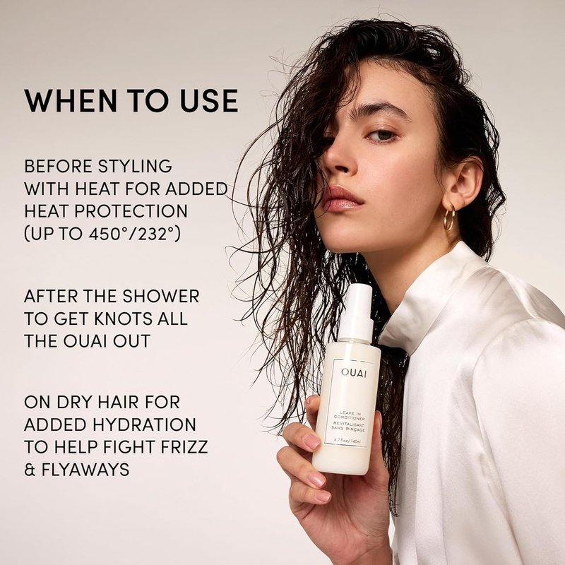 OUAI Leave In Conditioner - Detangling Spray & Heat Protectant Primer | Frizz Control, 450°F Heat Shield, 2 Count