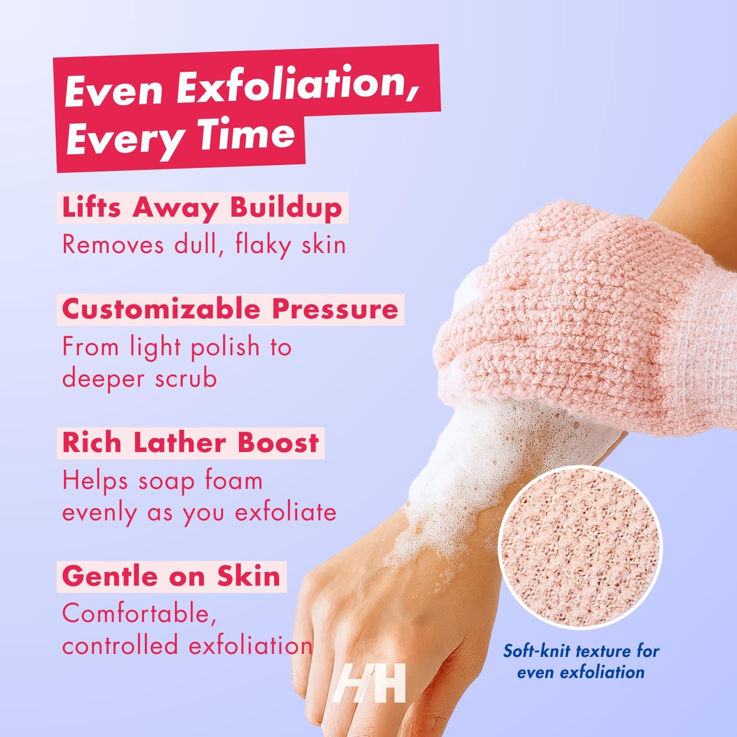 Handmade Heroes Tough Love Exfoliating Gloves – 2pc Reusable Body Washcloth Mitt for Shower Bath & Spa, Dead Skin Remover, Ingrown Hair & Self Tan Exfoliator, Women Shower Accessories for Smooth Skin