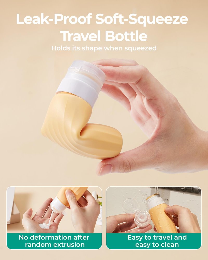 BAGSMART 18 Pack TSA Approved Travel Bottles for Toiletries, Leak Proof Silicone Travel Size Containers Bottles for Shampoo, Purple