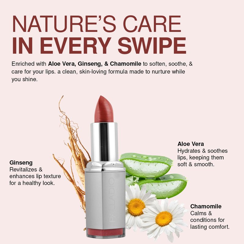Palladio Herbal Lipstick - Richly Pigmented & Creamy Formula | Infused with Aloe Vera & Ginseng, Amethyst