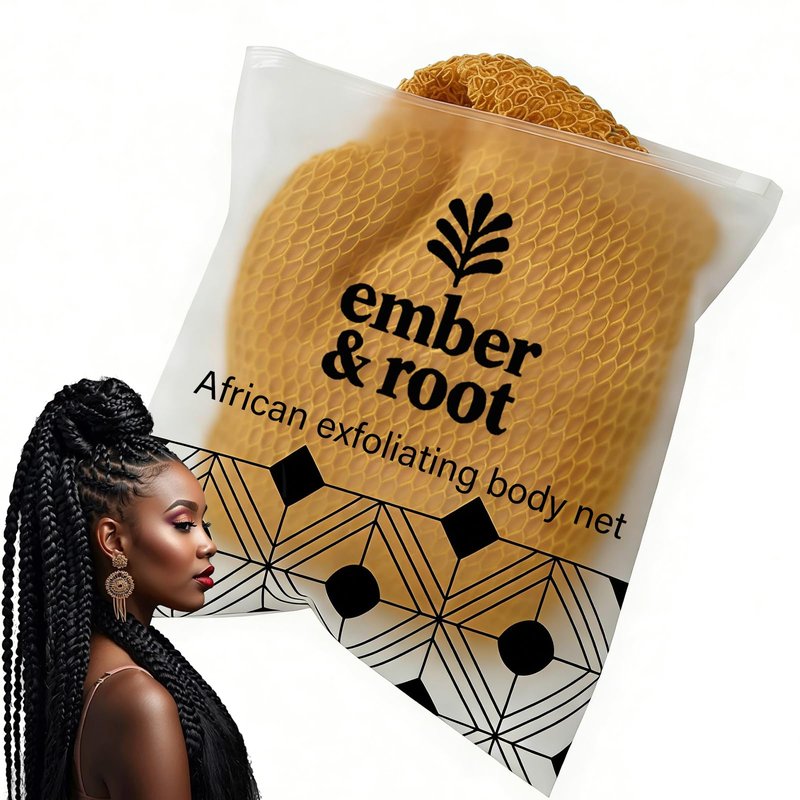 Ember and Root African Exfoliating Body Net Sponge, Ember and Root African Net Sponge, Exfoliating Towel, Exfoliating Washcloth Face & Body Scrub Towel for All Skin Types, Gentle Exfoliation (Bronze)