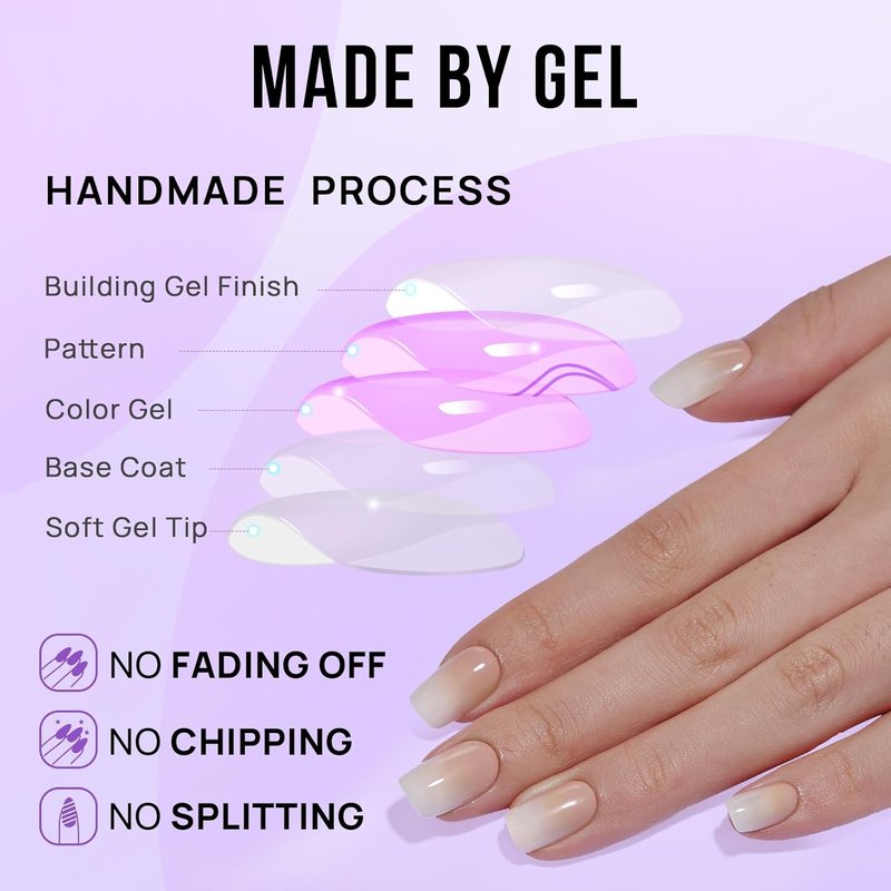BTArtbox Square Ombre Press On Nails | Soft Gel Short Nails with Glue - 32 Reusable Kit in Vanilla Cream
