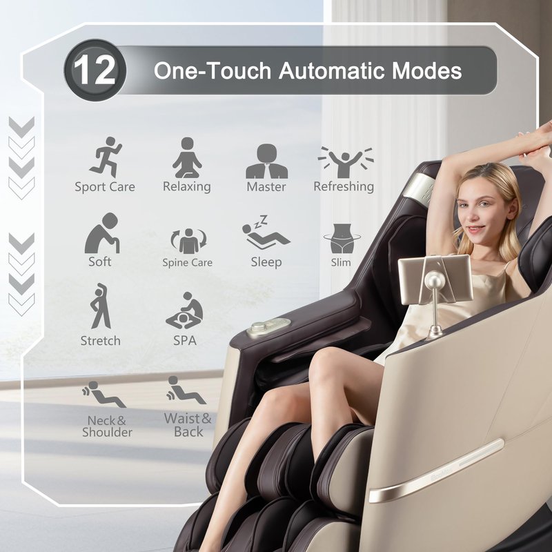iBooMas Massage Chair, 2026 SL-Track Zero Gravity Shiatsu Massage Chairs Full Body and Recliner, 12+6 Modes, Body Scan, APP, Foot Rollers, Heat Therapy, Airbags, Bluetooth, Thai Stretch (Beige& Brown)