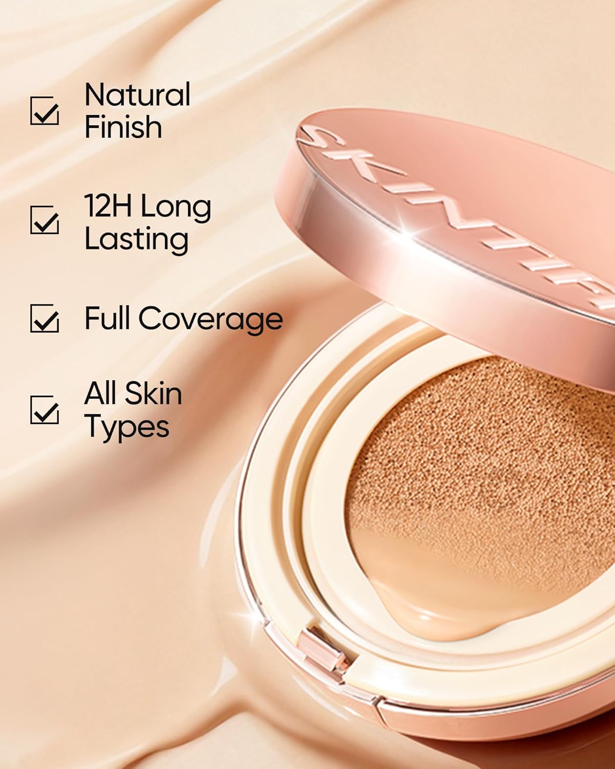 Skintific Full Coverage Cushion Foundation - Satin Glow Finish, Oil-Control & Waterproof | #22N Shell Beige