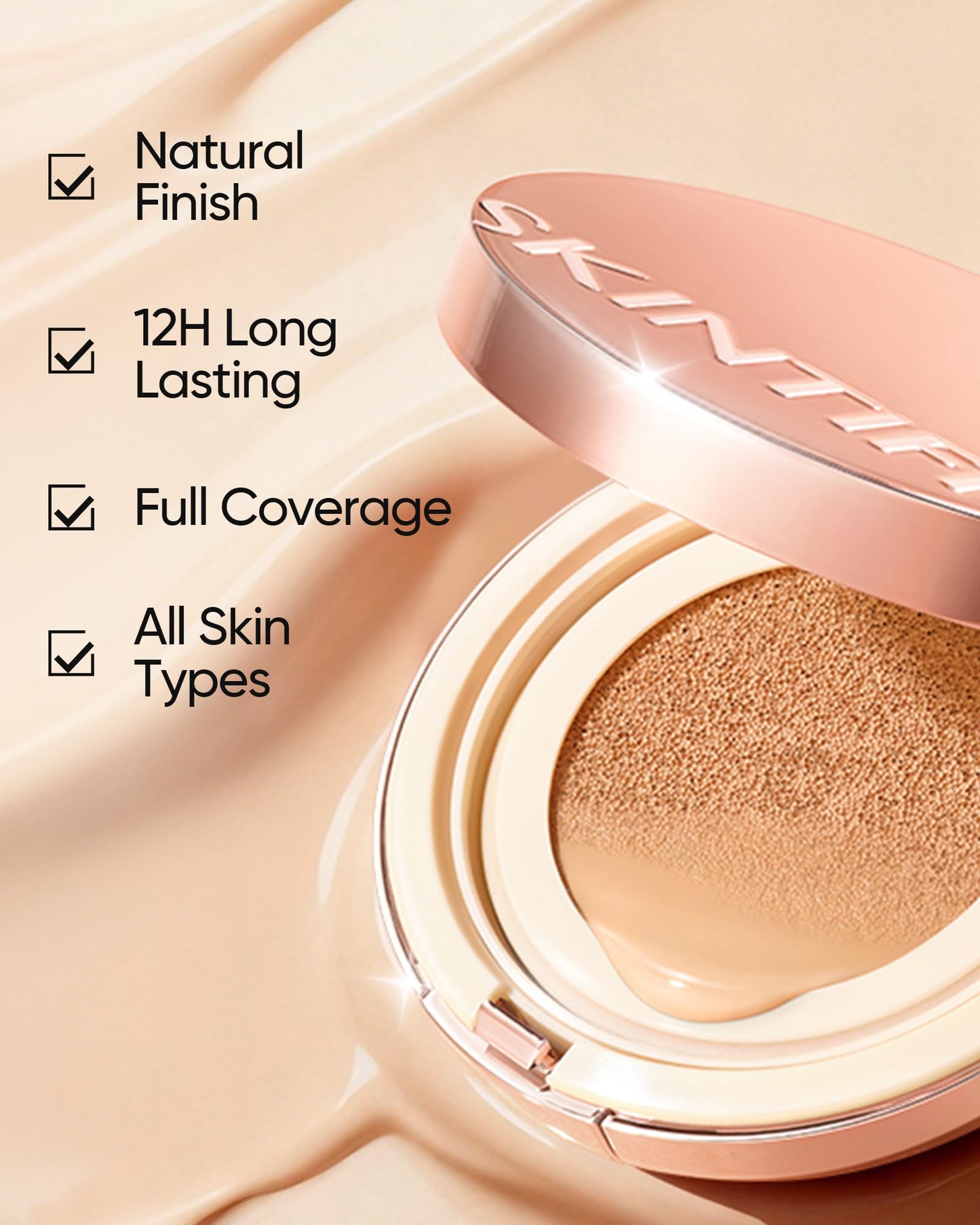 SKINTIFIC Full Coverage Cushion Foundation #02 Ivory| Satin Glow Finish, Oil-Control & Waterproof, Buildable Tattoo Cover Cushion for All Skin Types