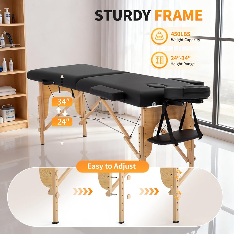 BestMassage Massage Bed Portable Massage Table 24 inch Wide Lash Bed Height Adjustable 2 Folding Spa Table with Non-Woven Bag for Spa Footmassage Facial CareSpa Tattoo