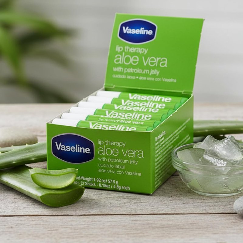 Aloe Vaseline Lip Balm - Nourishing Moisture for Soft Lips | 12-Pack Box