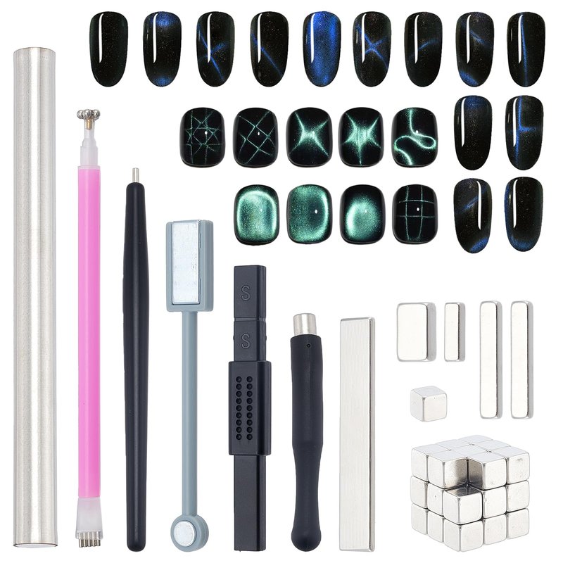 NICENEEDED 38 Pcs Nail Magnet Set, Cat Eye Gel Nail Polish Cat Eye Magnet for Nails, 3D Magnetic Cat Eye Art Cat Eye Magnets Sticks Nail Design Tools Nail Art Accessories