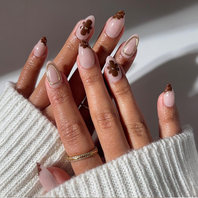 Glamnetic Press On Nails - Short Almond Floral Design Fake Nails | Glossy Finish, 30-Piece Kit with Glue - Perfect for Summer