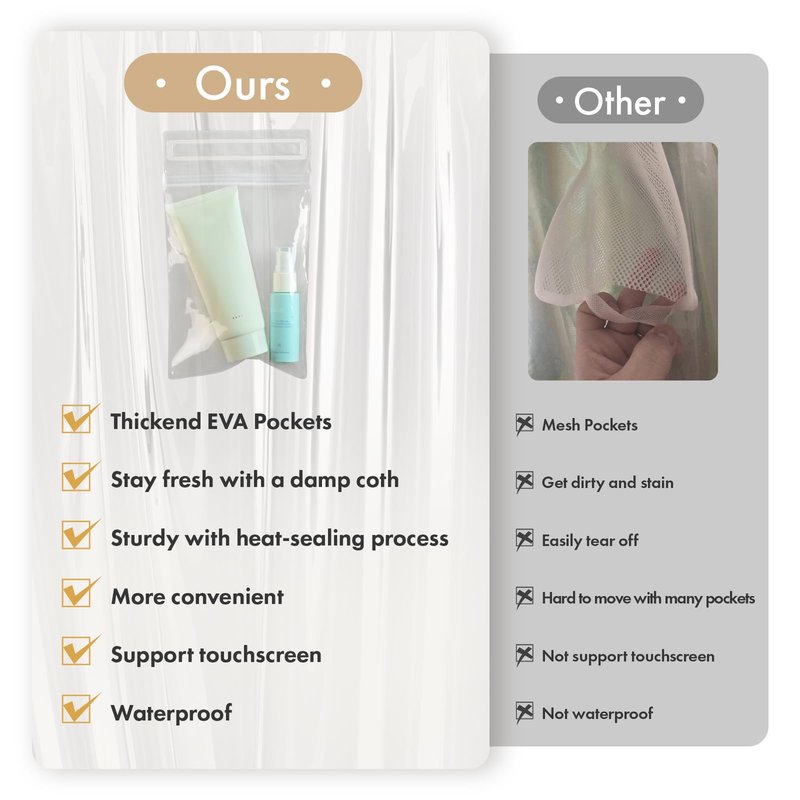 AmazerBath Shower Curtain Liner with 2 Weights Pockets, 72x72 Innovative No Blowing Clear Plastic Shower Liner with 2 DIY Weighted EVA Pockets & 3 Magnets, Waterproof Shower Curtain for Bathroom Stall