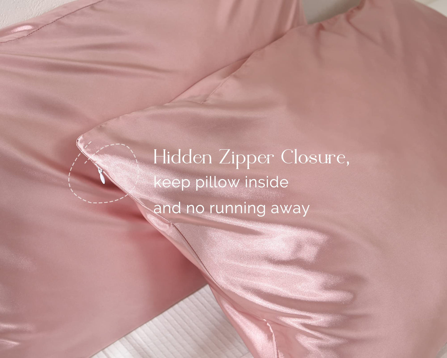 Yanibest Satin Pillowcase, Silk Pillow Cases for Hair and Skin with Zipper, Queen Pillow Cases Set of 2 for 20"x30", Exquisite Packaging for Women Men