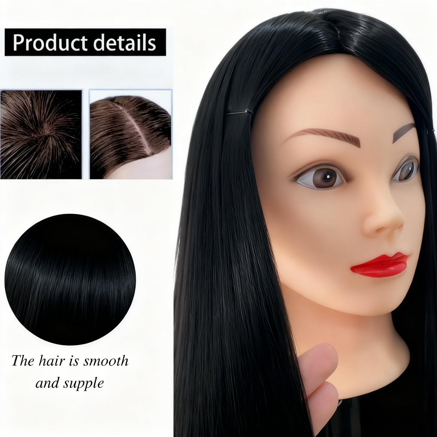 Yiifiulyn Mannequin Head with Hair, 28" Professional Cosmetology Training Doll Head for Hair Cutting, Braiding, Styling Practice, Hairdressing Practice Head for Beginners & Salon Group Use