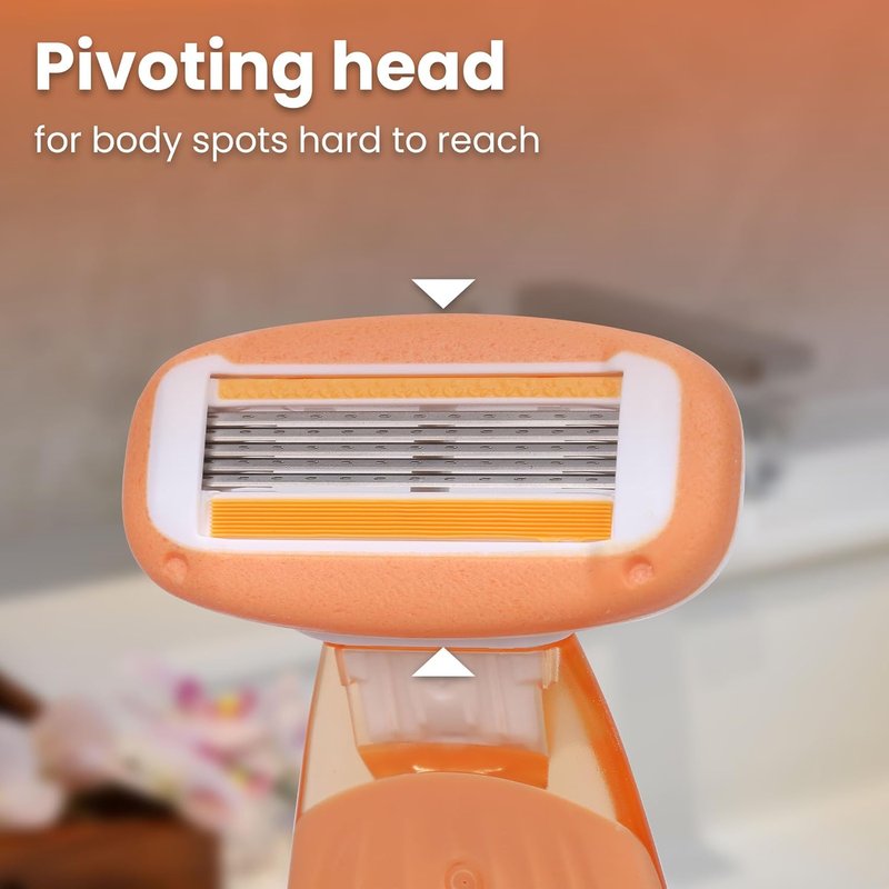 Keropy Women's Travel Razor with Lubricating Strip – 5-Blade Compact Shaver for Sensitive Skin, Includes 1 Handle + 2 Cartridges & Protective Case, Orange