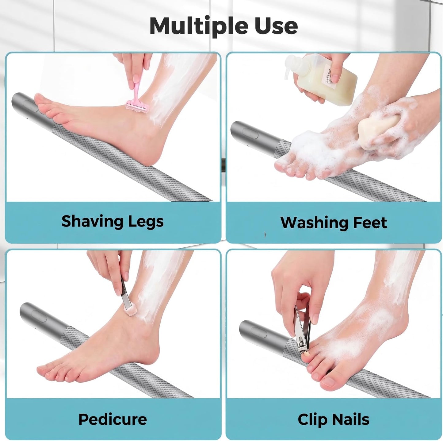 UFVCOV Brushed Nickel Shower Foot Rest Bar, Non-Slip Knurled Stainless Steel Foot Ledge for Shaving Legs, Wall Mounted Pedicure Foot Rest Step, Bathroom Corner Shower Accessories