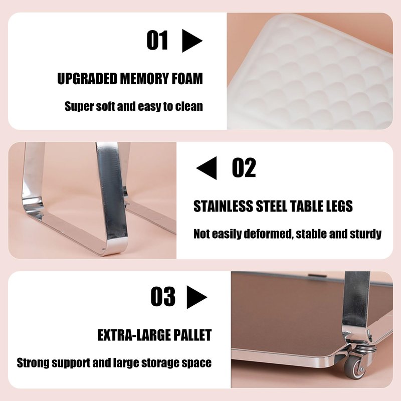Erxewim Professional Pedicure Stool with Soft Memory Foam Cushion, Rolling Foot Rest Cart, Stainless Steel Legs, Ideal for Salon & Home Spa Use (White)