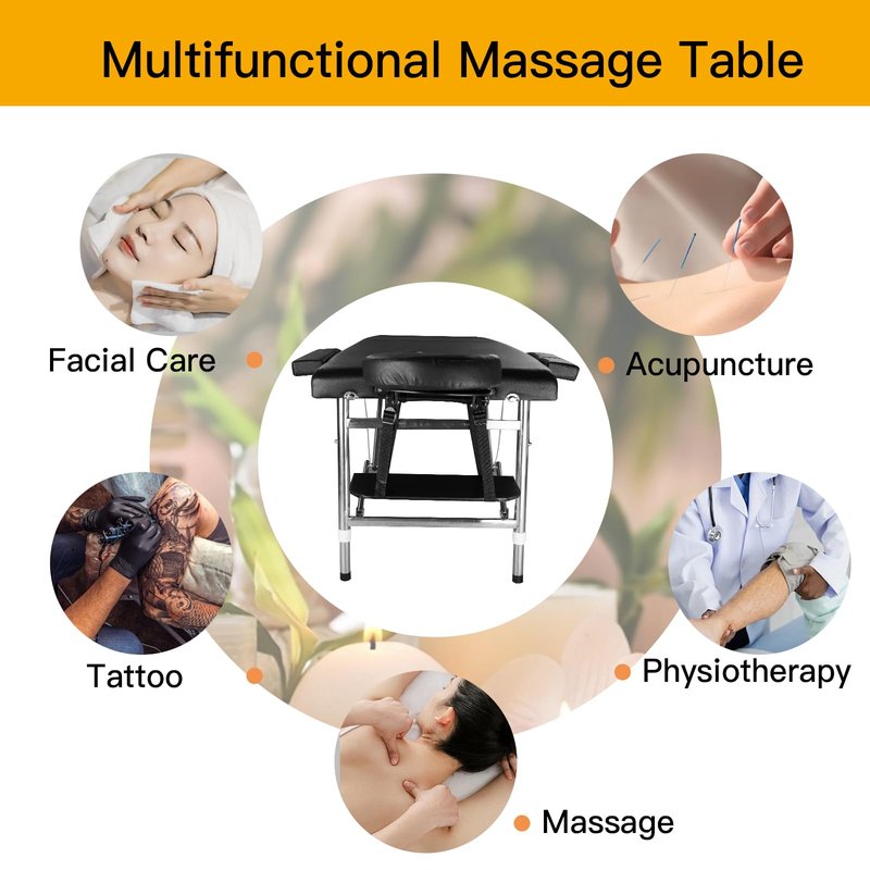 Senrob Massage Tables Portable 24" Wide Adjustable Folding Massage Bed, Lightweight Aluminum Esthetician Bed, Tattoo Chair for Client,Tattoo Table for Spa and Beauty Professionals (Black)