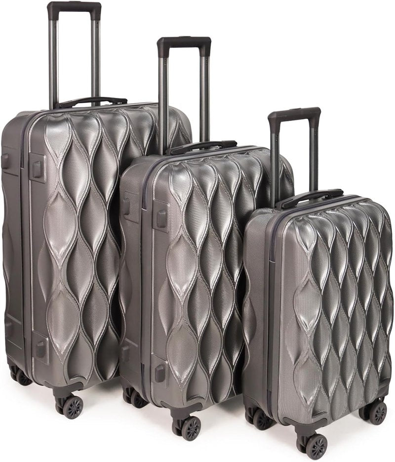 Lightweight 3-Piece Hard Shell Luggage Set - Durable ABS+PC Spinner Suitcases | Pale Gray (Small, Medium & Large)
