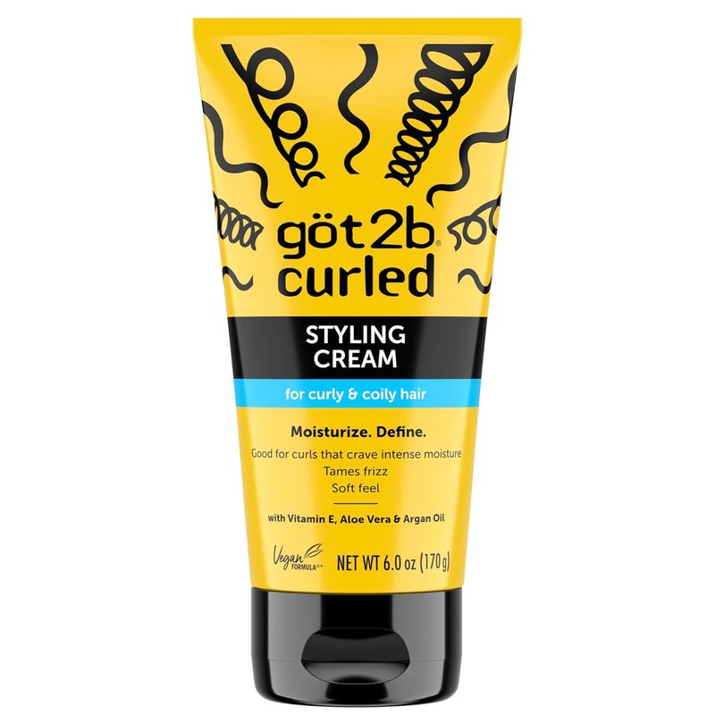 Got2B Curled Styling Cream - 6 Fl Oz Curl Defining & Moisturizing Formula for Coily & Curly Hair | Frizz Control with Vitamin E, Aloe Vera & Argan Oil