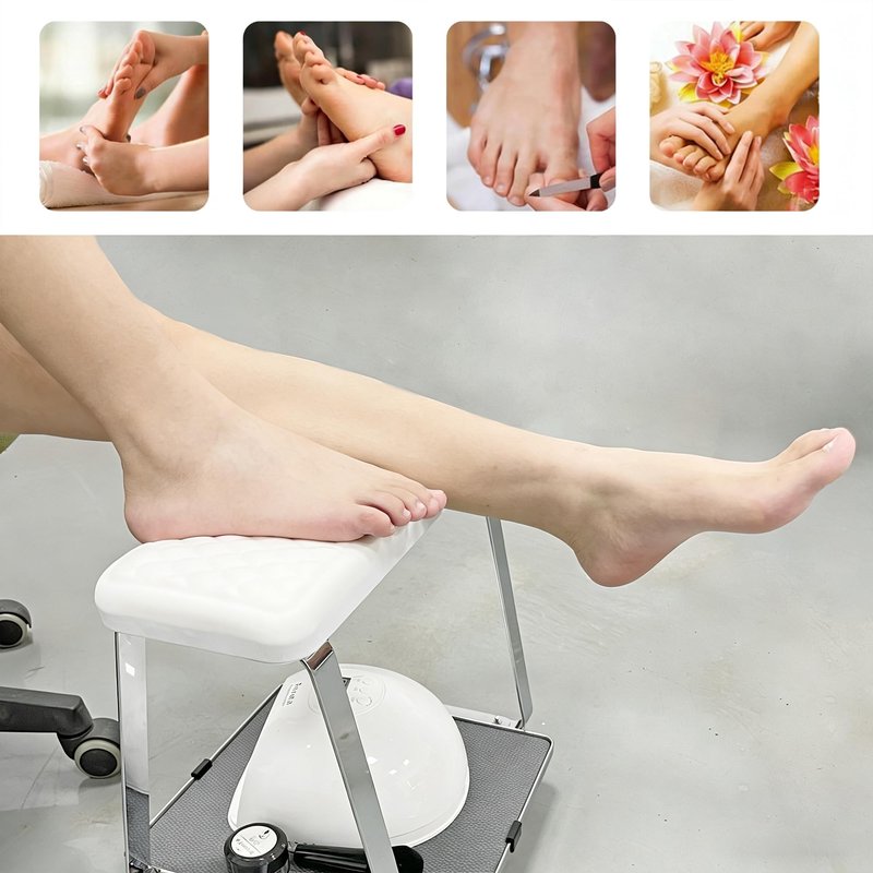 Erxewim Professional Pedicure Stool with Soft Memory Foam Cushion, Rolling Foot Rest Cart, Stainless Steel Legs, Ideal for Salon & Home Spa Use (White)