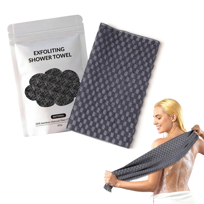 Blussal Exfoliating Shower Towel, Premium Scrub Wash Cloth for Body Face, 2-in-1 Deep Exfoliatings Towels-Body Scrubber with 2 Sides for All Skin Types Woman and Men (Black)