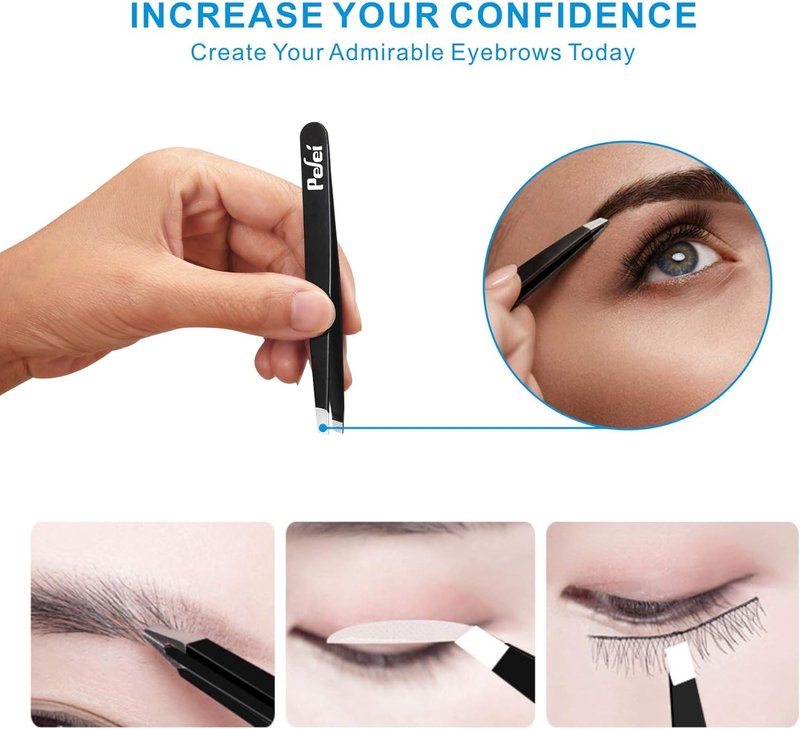 Pefei Tweezers Set - Professional Stainless Steel Eyebrow Tweezers for Precision Hair Removal | Black