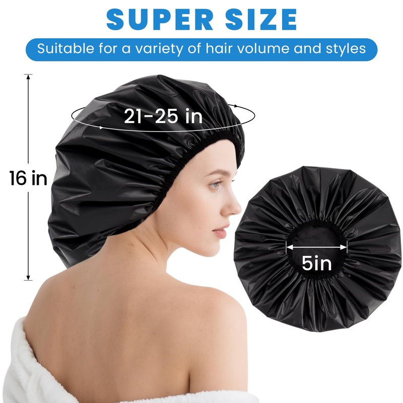 Extra Large Shower Cap XL Satin Lining Shower Bonnet Black Shower Cap for Men Women Thick Long Hair Braids Curly Hair
