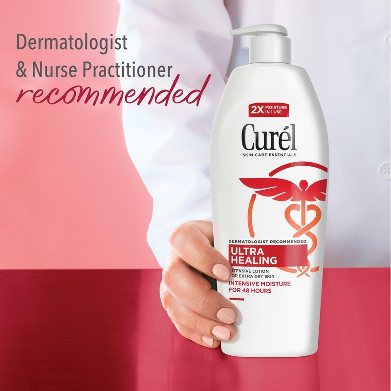 Curel Ultra Healing Lotion for Sensitive and Dry Skin, Hand and Body Lotion Repairs Moisture Barrier, Ceramide Moisturizer, Fragrance-Free, Dermatologist Recommended, Body Care, 20 Fl Oz
