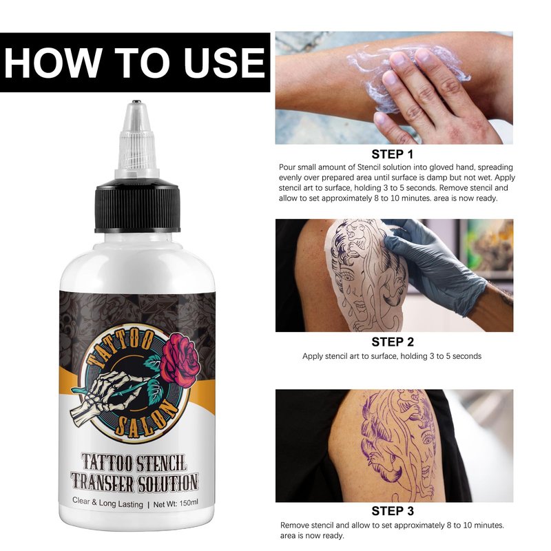 150ml Tattoo Stencil Transfer Gel Solution, Professional Tattoo Stencil Gel, Stencil Magic Cream, Tattoo Application Solution for Transfer Paper Machine Stencils, Clear & Long-Lasting
