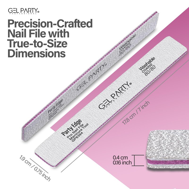 GELPARTY Professional Nail Files 80/80 Grit Square - 25 Pack Bulk Washable Emery Boards - Extra Coarse Grit for Removing Acrylics & Hard Gel Extensions (Salon Value Set)