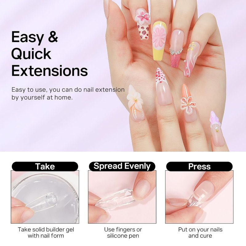 MIZHSE 2PCS 60g Builder Gel Set - Clear & White 3D Sculpting Gel with Gold & Silver Chrome Powder for DIY Nail Art