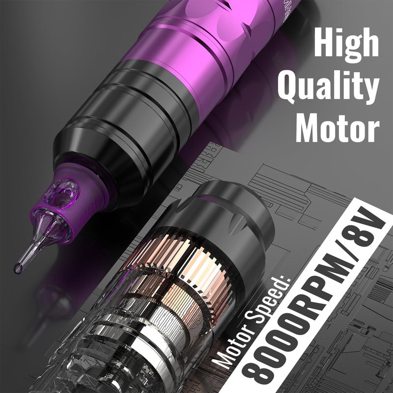 Wormhole Tattoo Gun Tattoo Kit with Wireless Tattoo Machine, 2PCS 1,200mAh Capacity Tattoo Batteries, 20 Cartridge Needles with Finger Ledge, Ink Color Set for Artists-Purple WTK293