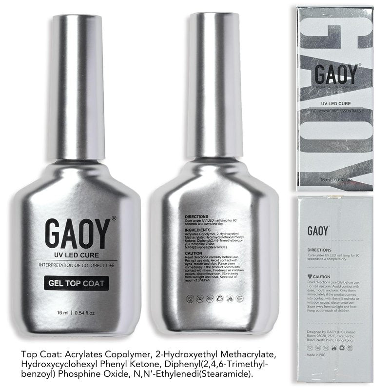 GAOY Glitter Gel Nail Polish - 16ml Silver Iridescent Top Coat for Sparkly Nail Art | No Wipe Soak Off Finish