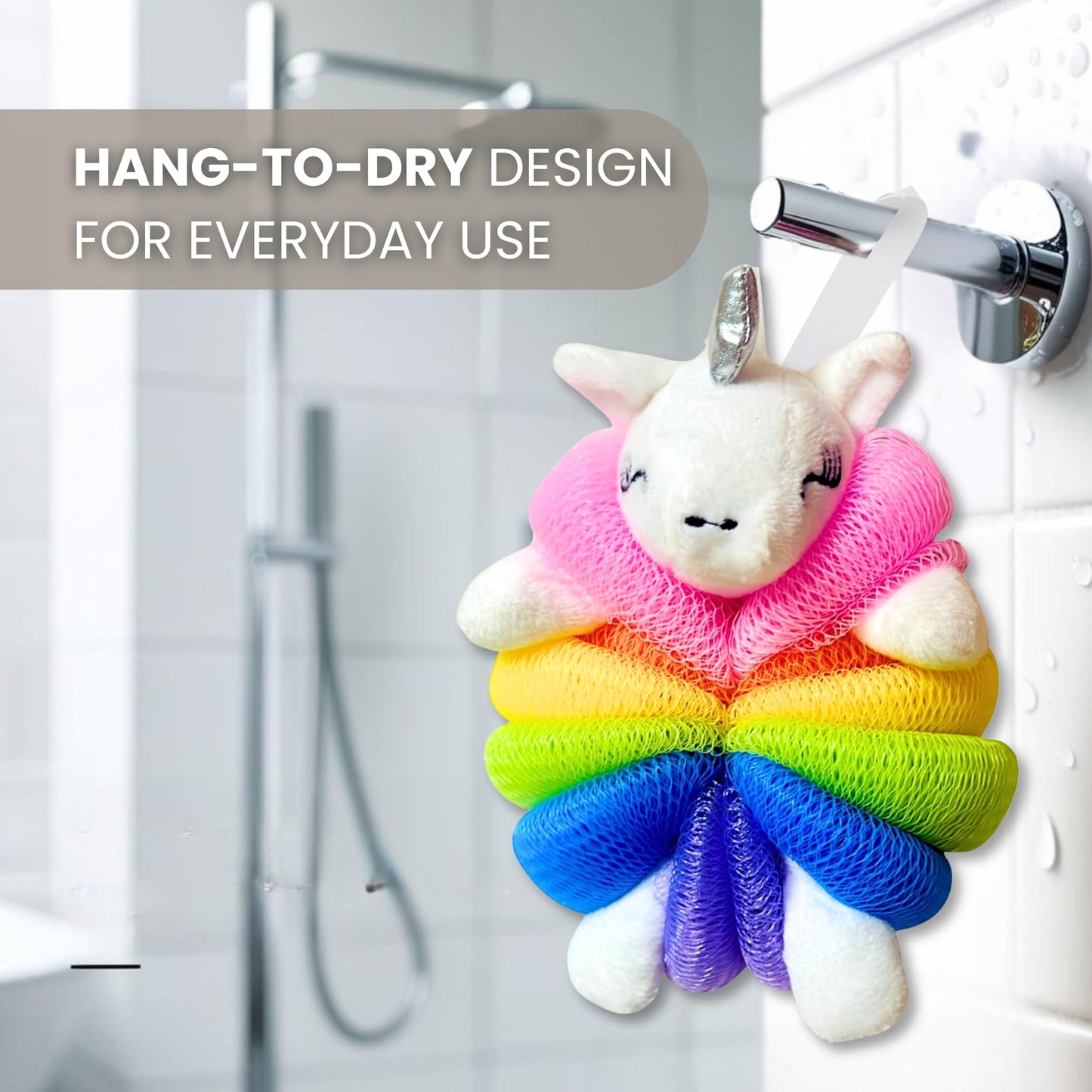 Cute Bath Sponge Loofah - Soft Mesh Body Pouf, Gentle Shower Sponges with Hanging Rope