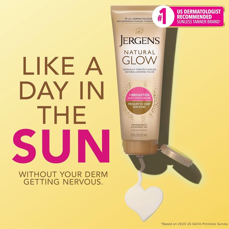 Jergens Natural Glow Self Tanner Lotion - Daily Moisturizer for Medium to Deep Skin Tone | 7.5 Oz with Coconut Oil & Vitamin E