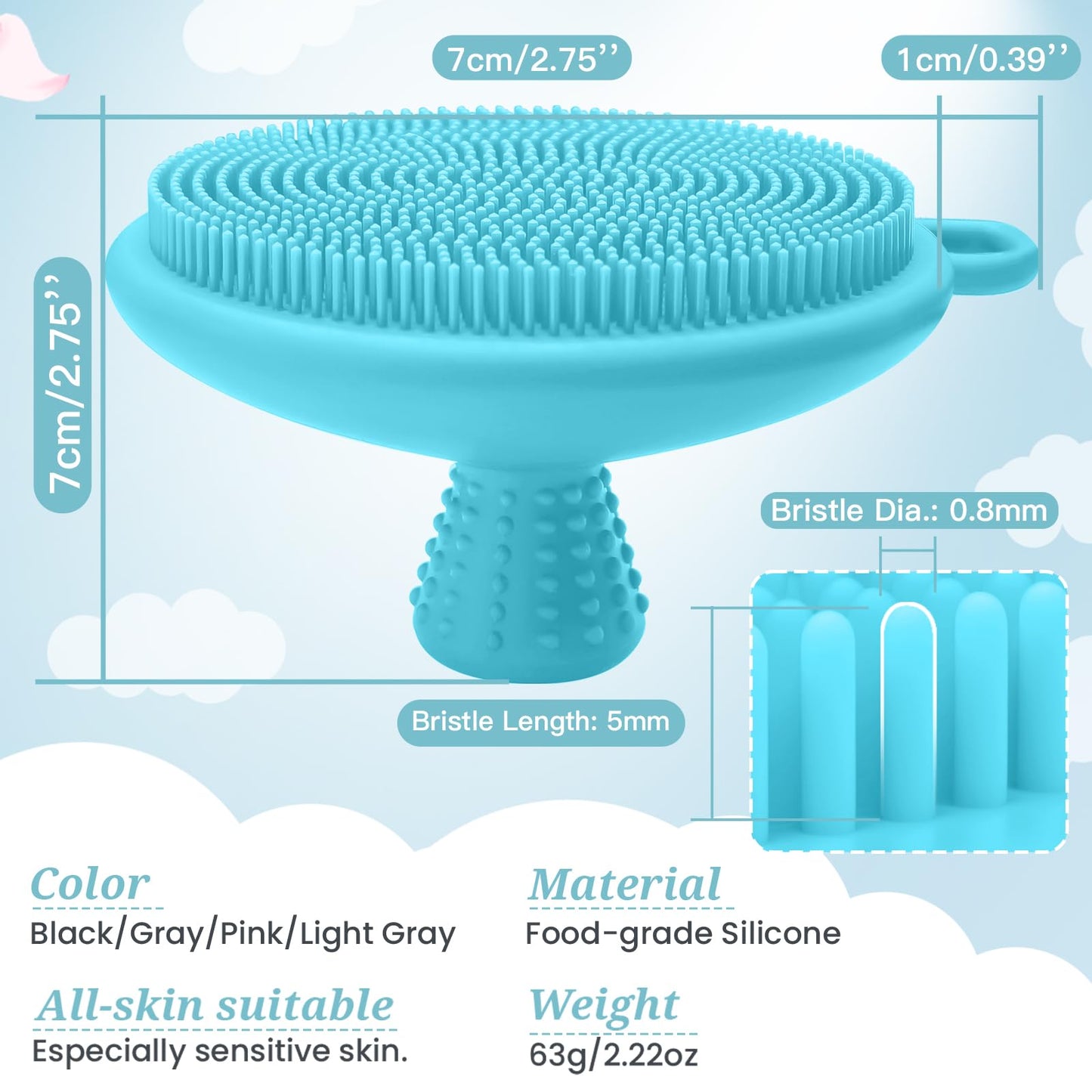 GEENOA Silicone Face & Back Scrubber Set, Manual Face & Body Scrubber Exfoliator with Soft Bristles and Non-Slip Handle, Back Brush Bath Brush with Detachable Brush Head(2PCS Blue Set)