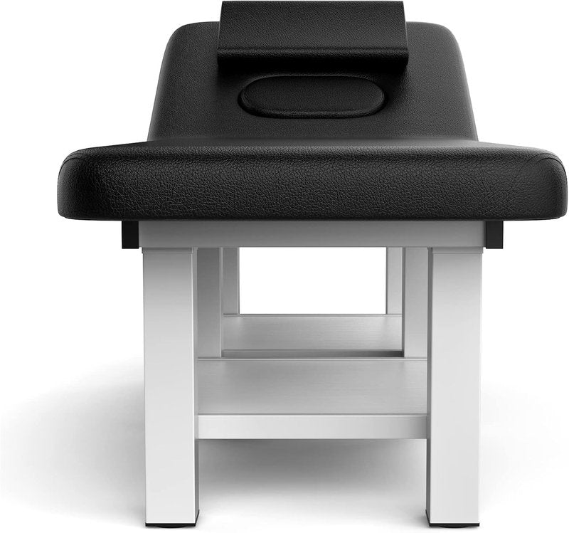 Metal Frame Wide Stationary Massage Table - Heavy Duty PU Leather Spa Treatment Bed | 31.5'' Wide, 75'' Long, Black