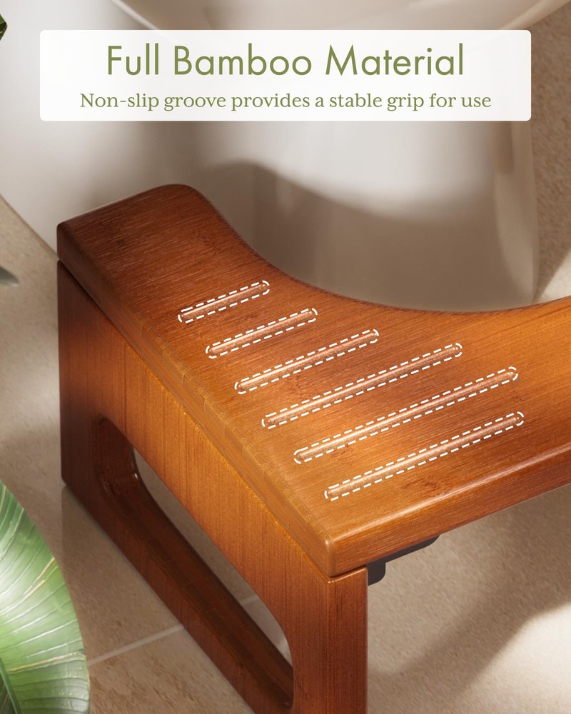AmazerBath 7 Inches Bamboo Toilet Stool Squat for Adults, Foldable Squatting Potty Stool for Bathroom, Toilet Foot Pooping Steps Stools with Non-Slip Strip, Improve Bathroom Posture and Comfort, Brown