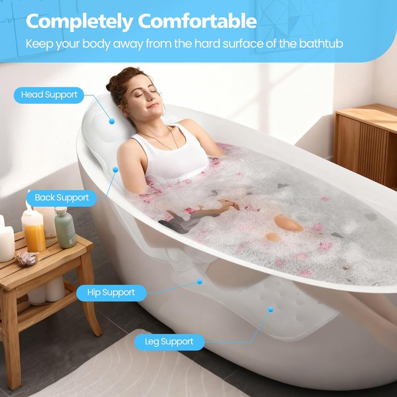 Full Body Bath Pillow for Bathtub,Thick Bathtub Cushion Soft 5D Mesh Spa Cushion,Luxury Tub Pillow with Laundry Bag for Headrest Neck and Back Support,Gift for Soaking (White)