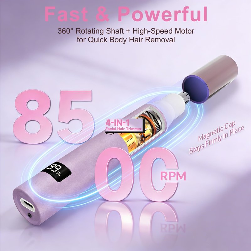 RUIM Electric Nose Hair Trimmer for Women, 4-in-1 Painless Facial Grooming Kit with Eyebrow Trimmer, Nose & Ear Trimmer, Facial Shaver - USB-C Rechargeable, Waterproof, LED Display
