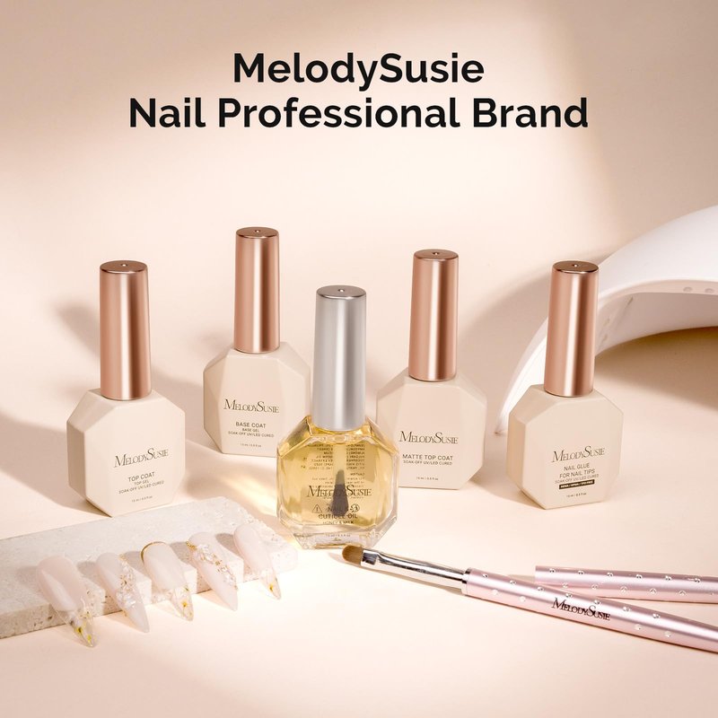 MelodySusie No Wipe Glossy Top Coat Base Coat Builder Gel 027 Set Long Lasting Shine Finish Soak Off UV LED Nail Lamp Nail Art Design Manicure Kit Perfect Gifts for Women Girls 3 Pcs 15ml