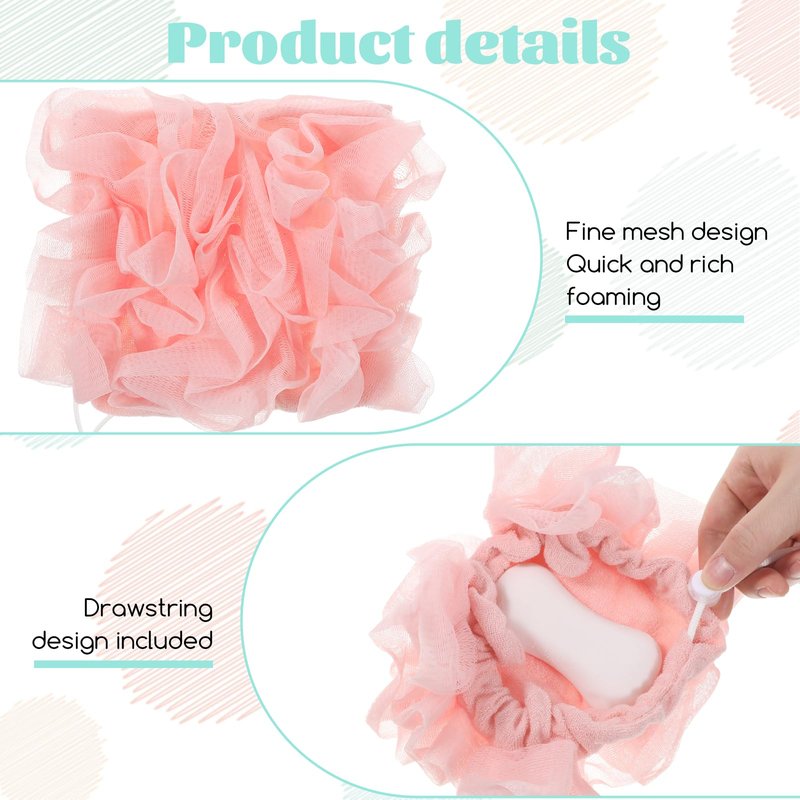 2 Pack Bar Soap Pouch Loofah 2 in 1 Bath Sponge Washable Bar Soap Loofah Washcloth Body Scrubber with Drawstring for Shower(White, Pink)