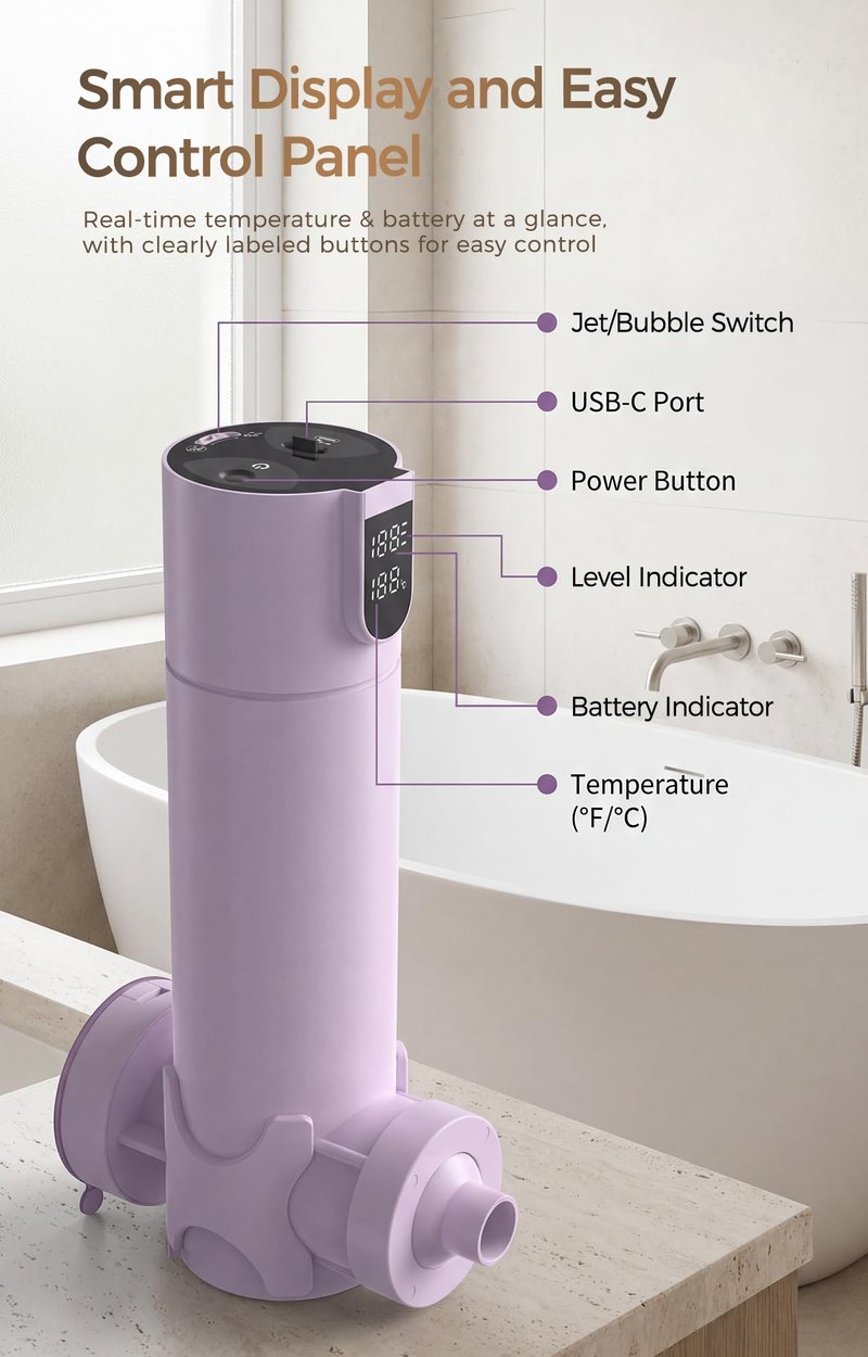 Bath Jets for Tub – Portable Cordless Bath Jet Spa for Bathtub with Vacuum-Lock Suction, Dual Jet & Bubble Mode, 360° Adjustable Water Flow