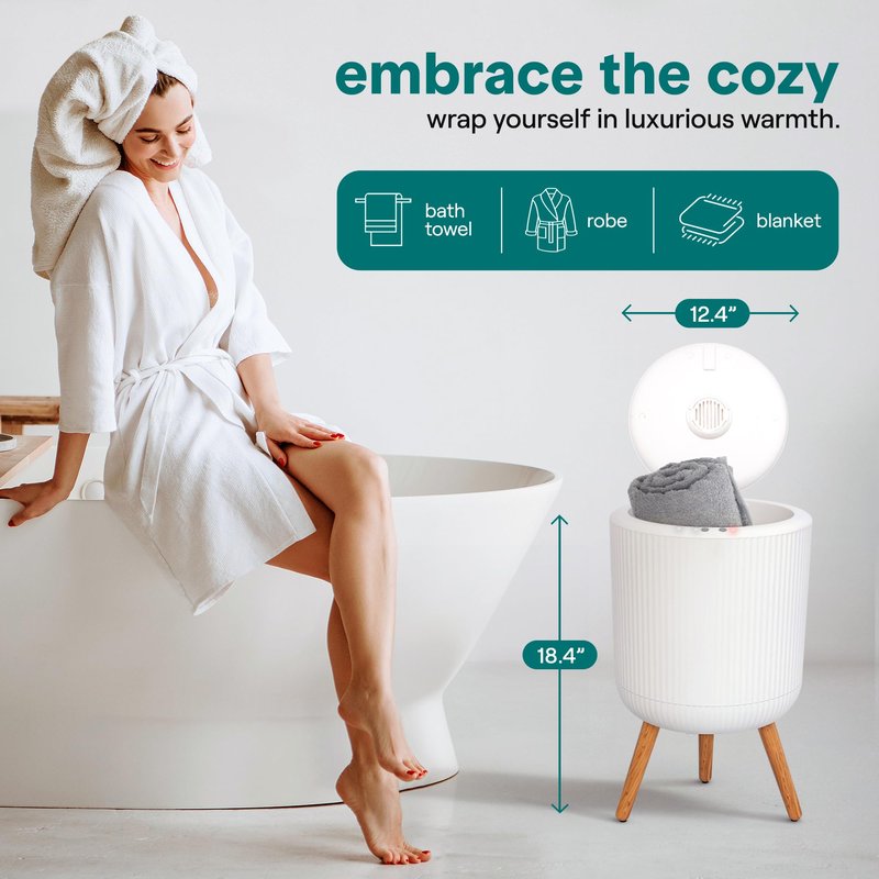 SereneLife Freestanding Towel Warmer Bucket – 18" Hot Towel Warmer with Legs for Bathroom & Spa, 12L Capacity, Built-In Timer, Aroma Discs & LED Indicator, Fits One Towel or Robe, Gray