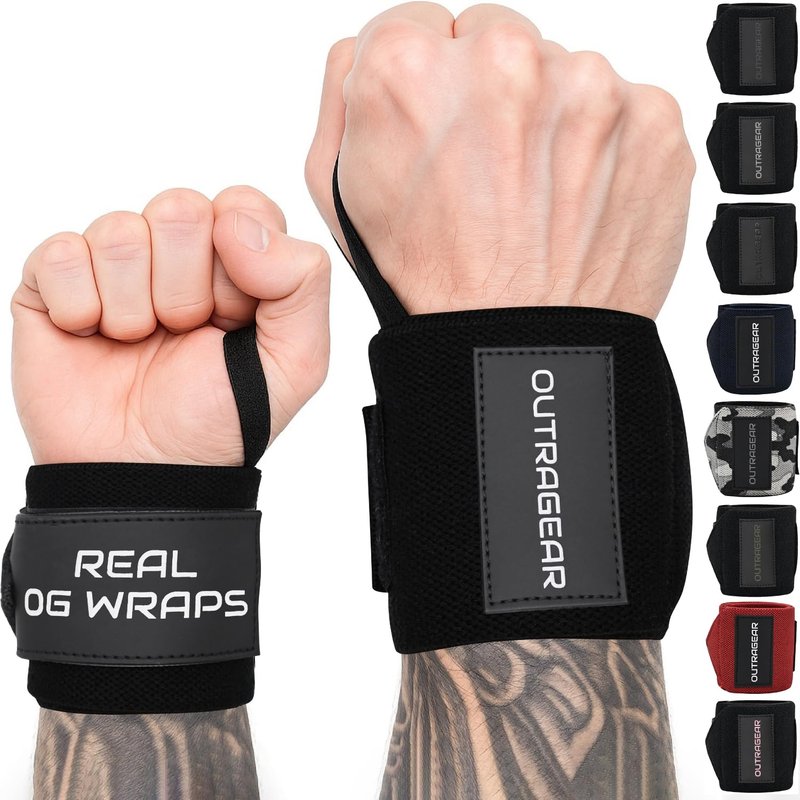 OUTRAGEAR 18" OG-Grade Wrist Wraps for Weightlifting – Heavy Duty Wrist Support with Thumb Loop & Lockdown Strap – Wrist Straps for Powerlifting, Bench Press & Gym Training(Classic Black)