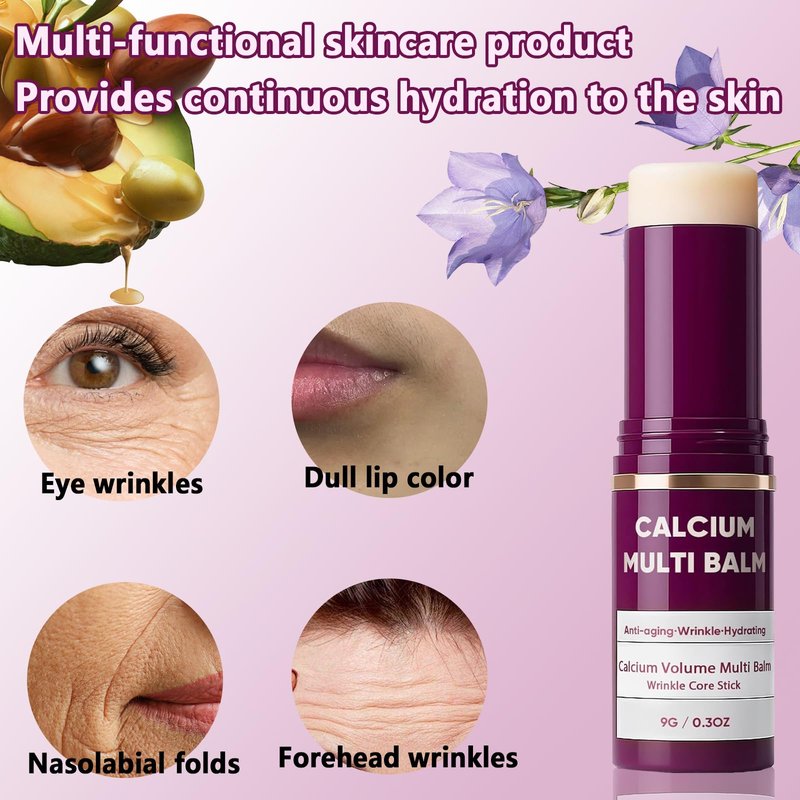 Cemenrete Calcium Multi Balm, Wrinkle Core Stick, Korean Collagen Moisturing Stick, Calcium Volume Multi Balm, Anti-Aging, Sagging, Wrinkles, Almond & Vitamin E for Lip Balm Eye Cream Neck (1PCS, 9G)