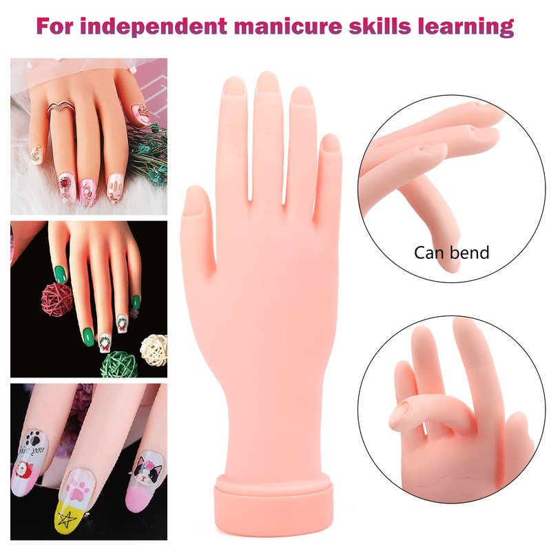 Nail Practice Hand for Acrylic Nails, Flexible Nail Hand Practice Training Kits, Rubber Fake Nail Hand to Practice Fake Nails with Nail Drill, Nail Dryer Lamp, 12 Colors Acrylic Powder Beginners Kit