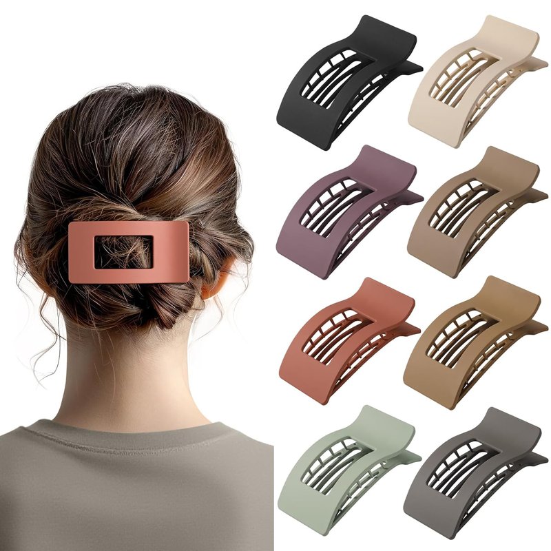 Skiennix 8 Pack Flat Claw Clips - Matte No Slip Hair Clips for Thick & Thin Hair, Large Strong Hold